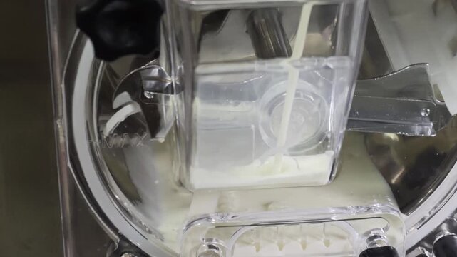 Ice cream maker, freshly made homemade ice cream.