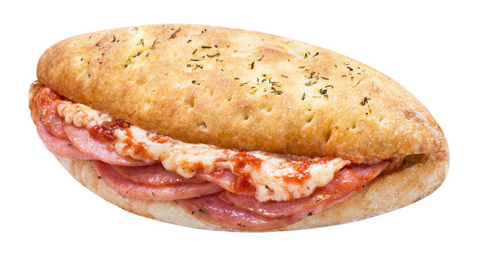 Toasted ham cheese and tomato sauce sub sandwich, isolated on transparent cutout background