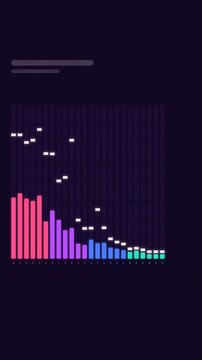Vertical 9:16 animated peak hold meter caps hanging in violet and purple on a dark background. Seamless looping 4K motion graphics in portrait format for reels, shorts, stories and music videos, with 