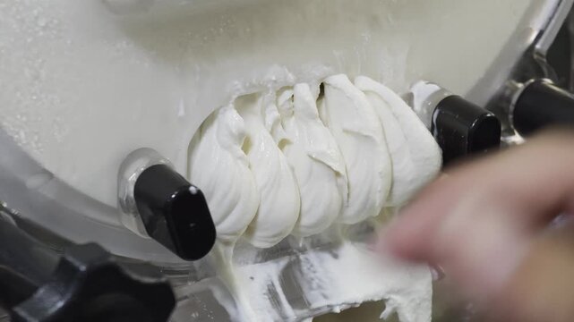 Ice cream maker, freshly made homemade ice cream.