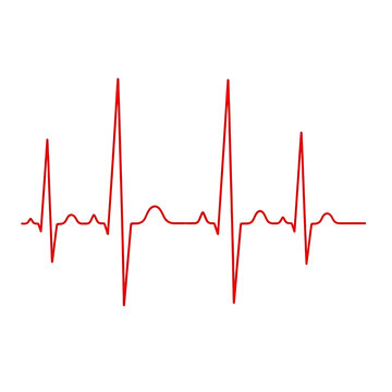 Red heart rate ecg monitor waveform illustration isolated on white background