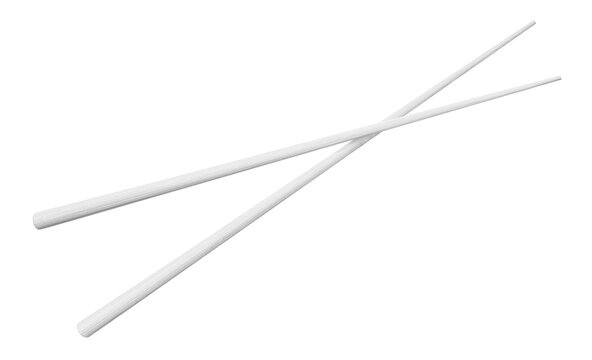 Pair of white chopsticks crossed in X shape, isolated on transparent cutout background
