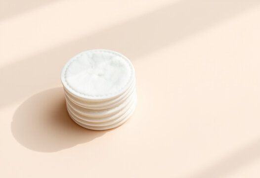 Stack of white circular pads on a light beige surface