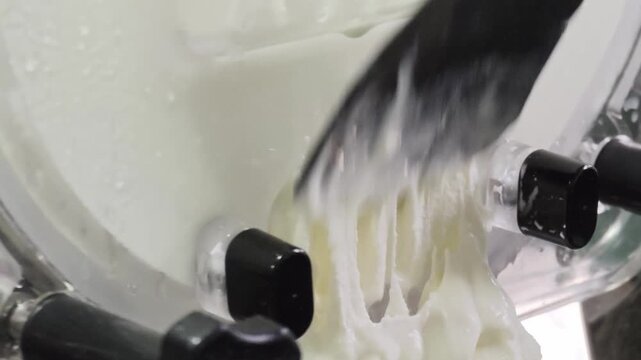 Ice cream maker, freshly made homemade ice cream.