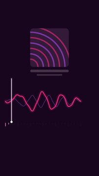Vertical 9:16 animated sine sweep visual chirping upward in violet and purple on a dark background. Seamless looping 4K motion graphics in portrait format for reels, shorts, stories and music videos, 