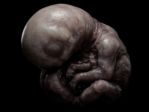 Creepy Fetal Alien Creature Character Dark Fantasy Illustration