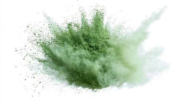 Green powder exploding outward against white background