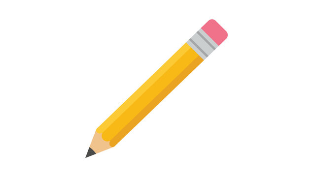 Yellow wooden pencil with pink eraser tip flat vector illustration for education writing and creative drawing tools and stationery.