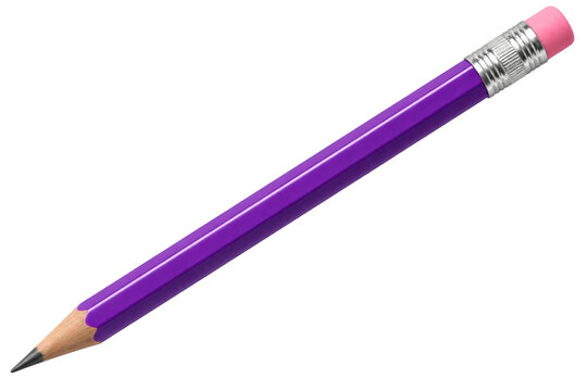 Purple pencil with pink eraser isolated school office writing instrument stationery education supply clean backdrop