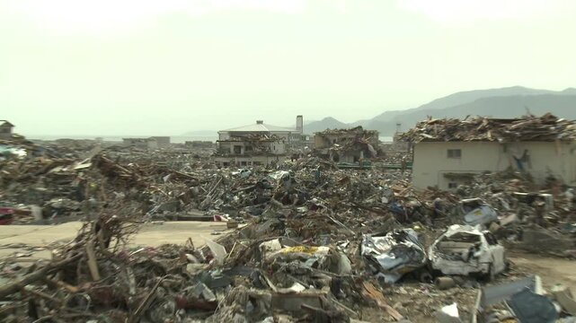 Rescue Workers In Destroyed Town In Aftermath Of Tsunami In Japan