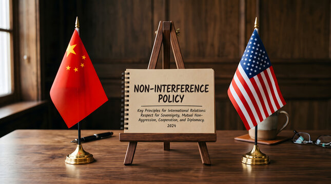 Notebook displaying non-interference policy between China and USA