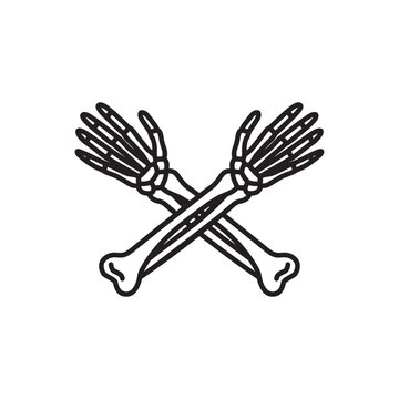 Simple outline icon of two skeleton bone arms crossed together.