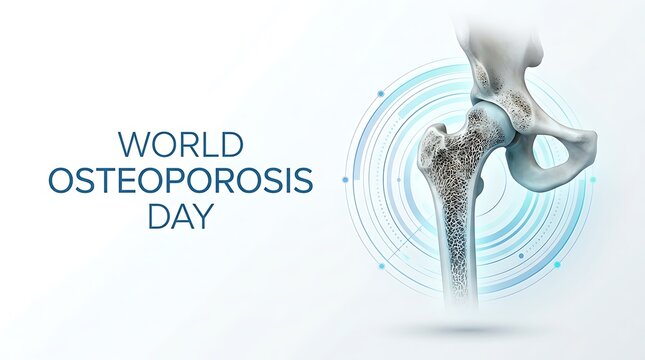 World osteoporosis day concept with a 3d illustration of a human hip joint showing porous bone structure isolated on white background