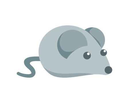 Gray cute mouse cartoon icon flat vector