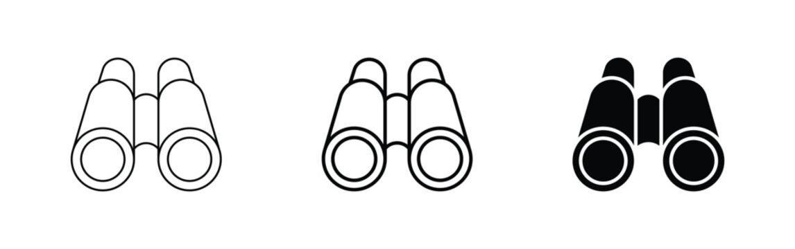 Minimal binoculars icon set for observation and discovery