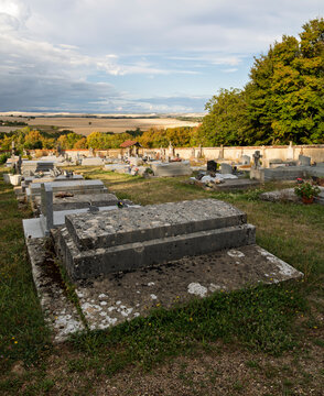Rural cemetery overlooking farmland, Saint-Aubin-Ch&acirc;teau-Neuf, France