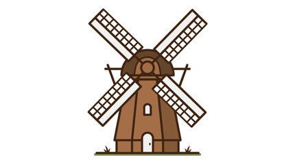 Fototapeta premium Flat vector illustration of a traditional brown wooden windmill on a white background rural farm architecture icon