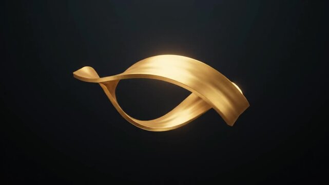 Premium Abstract 3D Golden Metallic Ribbon Loop Twisting on Dark Background