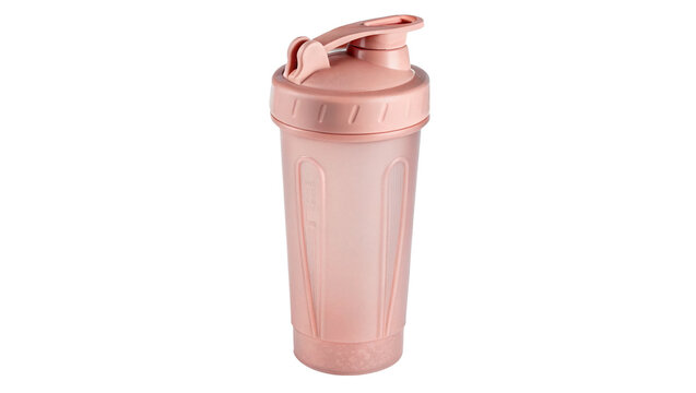 Pink plastic fitness shaker bottle sports nutrition drink container isolated on transparent background