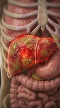 Human visceral pathology: liver hepatitis, hepatic inflammation, cirrhosis threat, fibrosis development, steatosis symptom, jaundice indicator, viral infection, oncology risk.