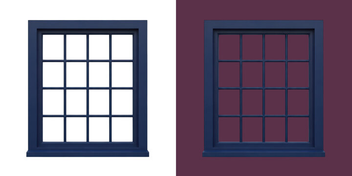 Classic dark blue square window frame with grid pattern transparent png