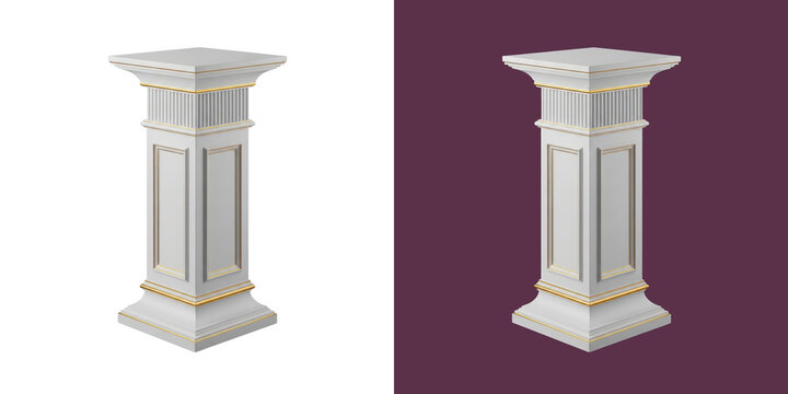 Classic white pedestal with gold trim for product display gallery showcase transparent png