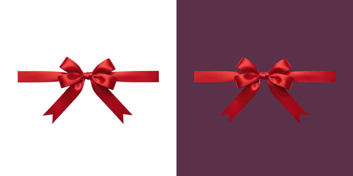 Elegant red silk ribbon bow for gift wrapping and holiday celebration decoration transparent png