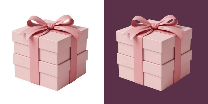 Elegant light pink gift box with a soft ribbon bow 3D rendered icon transparent png