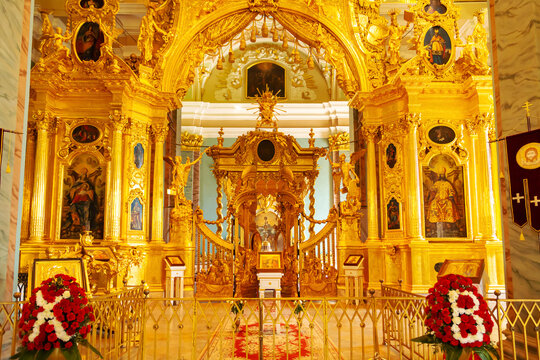 The opulent interior of the Peter and Paul Cathedral.