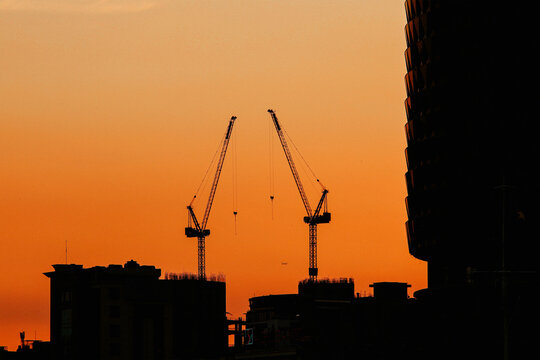 construction site at sunset