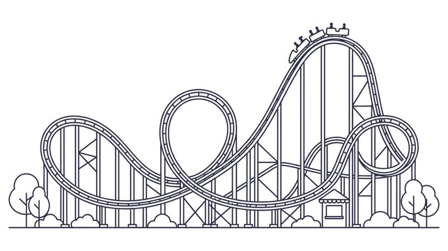 Roller coaster attraction outline illustration amusement park theme.