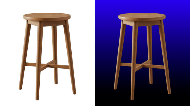 Minimalist wooden bar stool on gradient background