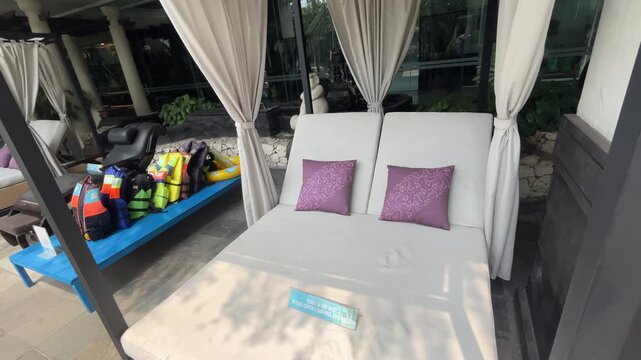 a abed in poolside for rest
