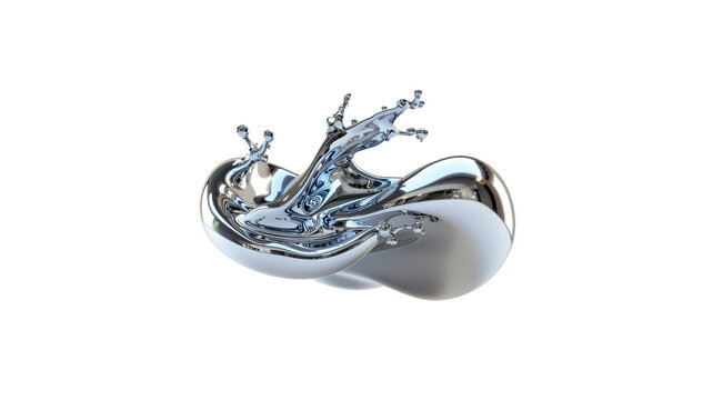 Liquid metallic splash element isolated on transparent background shiny chrome fluid mercury.