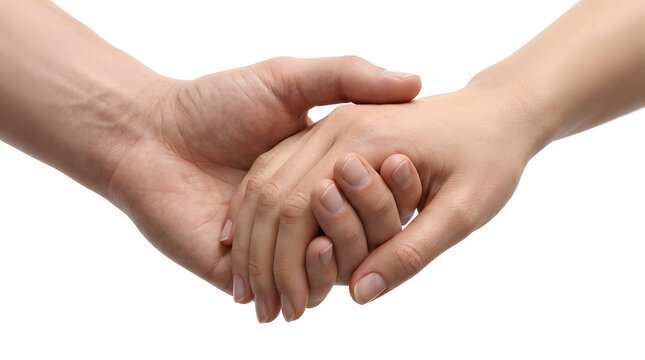 A close-up shot of two hands gently holding each other, conveying a sense of support and connection