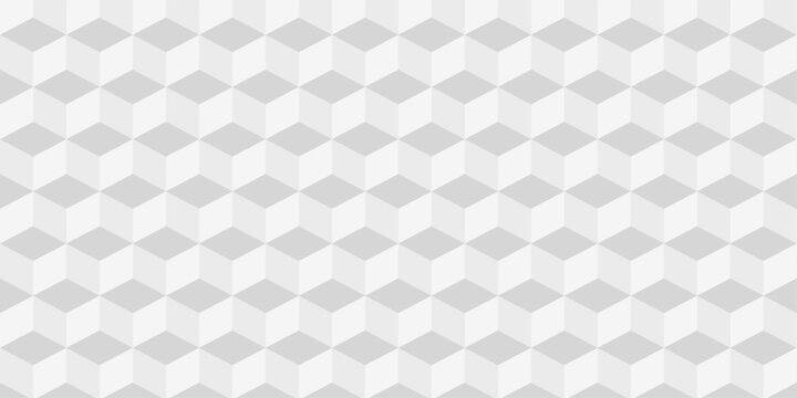 Abstract white and gray style minimal blank cubic. Geometric pattern illustration mosaic, square and triangle wallpaper. Seamless cube technology business concept.