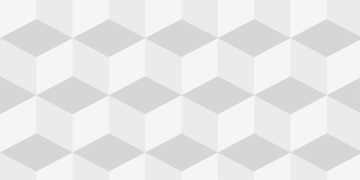 Abstract white and gray style minimal blank cubic. Geometric pattern illustration mosaic, square and triangle wallpaper. Seamless cube technology business concept.