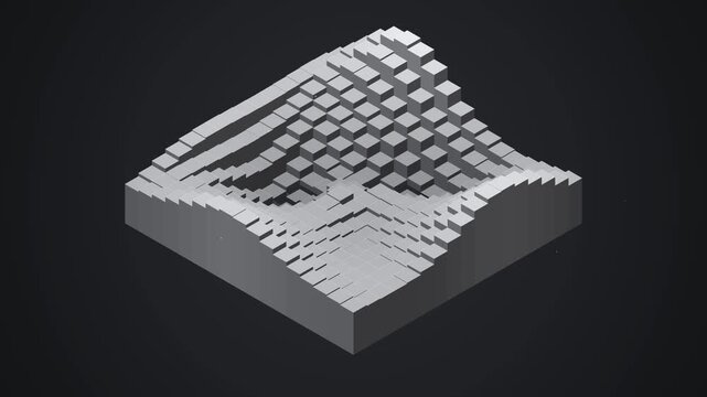 Isometric 3d Cubes Undulating In Dynamic Wave Motion Forming An Abstract Digital Terrain On A Dark Background