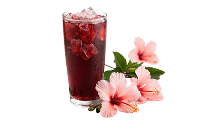 Refreshing summer iced red hibiscus flower tea cocktail beverage drink isolated on transparent background © Stefan