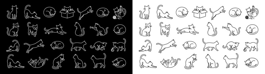 Fototapeta premium Black Cats Playing with Cardboard Boxes and Plastic Shopping Bags Vector
