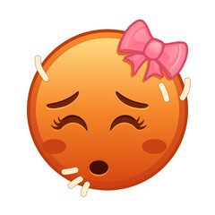 Obraz premium Female sweaty face Large size of red emoji smile
