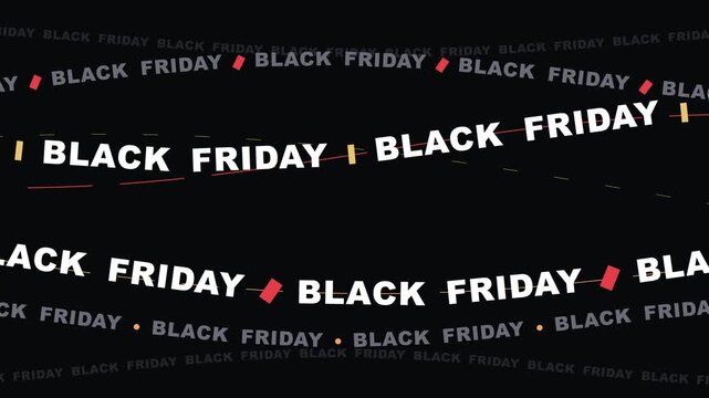 Premium 3D-feeling kinetic typography background featuring multiple bands of Black Friday text moving in elegant wave paths, creating a dynamic, seamless retail advertising loop.