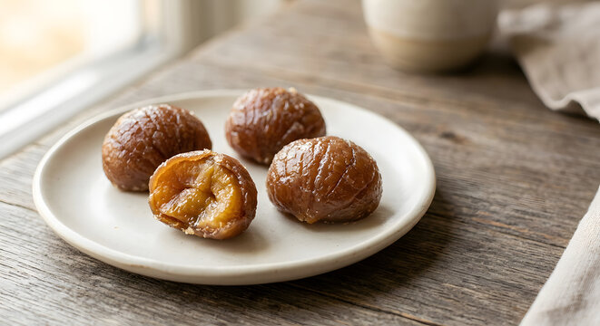 Four marrons glaces candied chestnuts with warm