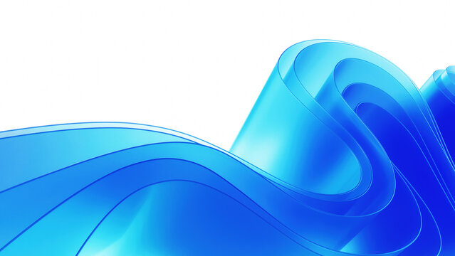 Liquid blue glass transparent wave ribbon, transparent png background - 3d illustration