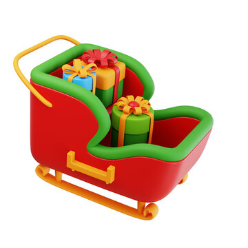 Santa Sleigh with Gifts 3D Icon Christmas Illustration Isolated On Transparent Background
