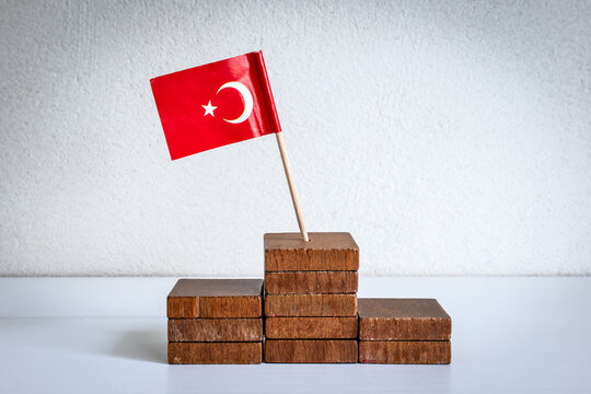 Economic Growth Concept With Turkish Flag and Rising Wooden Blocks