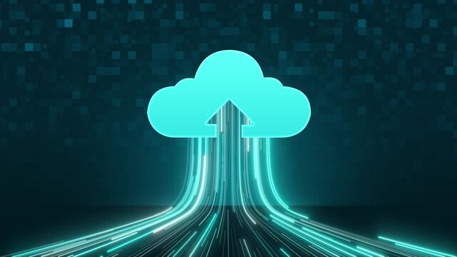 Cloud computing with flowing data, Data line stream to cloud icon