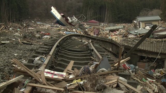 Wrecked Railways Track In Aftermath Of Tsunami In Japan