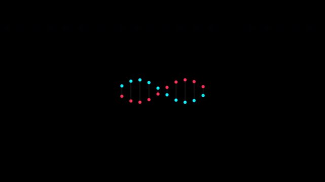 Glowing dna double helix molecules rotating on a black background