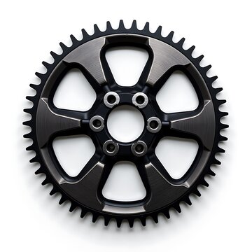 Black Metal Sprocket with Circular Mounting Holes on White